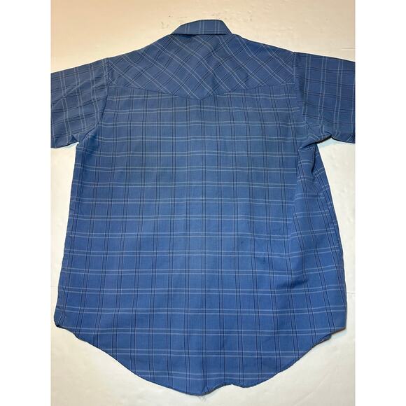 Plains Western Wear Mens Pearl Snap Short Sleeve Blue Plaid Shirt Size Large - Picture 6 of 6